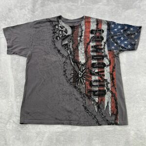 Cowboy Up American Flag Barbed Wire T-Shirt Size XL Grey Mens Western Patriotic